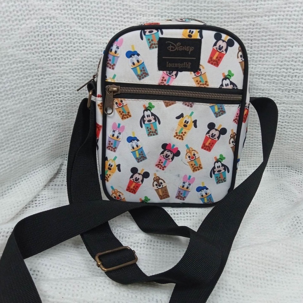 Loungefly Disney Boba Tea Mickey & Friends Crossbody Bag White Preowned Good